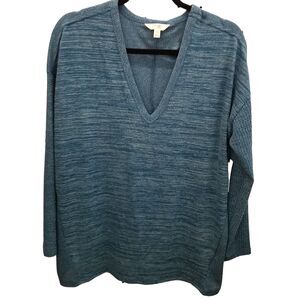 Terra & Sky Womens Size 0X Blue Striped Long Sleeve V-Neck Pullover Sweater